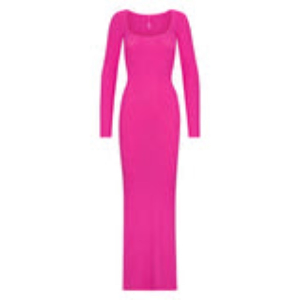 NWT Skims Soft Lounge Long Sleeve Maxi Dress in Hot Pink Size Medium - Picture 4 of 12